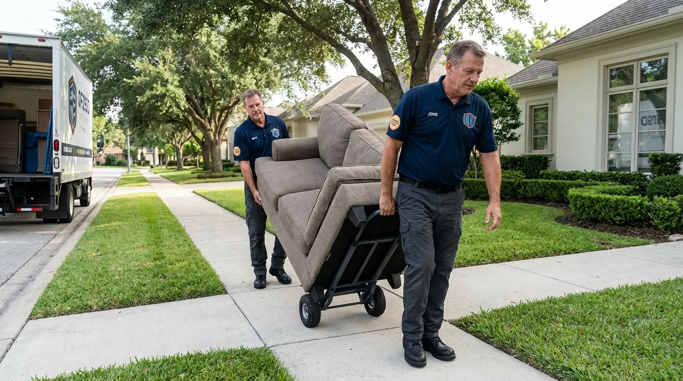 Local residential moving crew loading furniture in East Orange, NJ